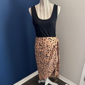 Elegant Black and Tan Asymmetrical Dress